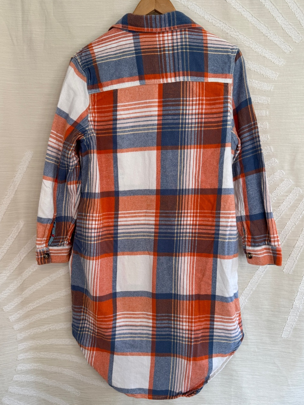 Sundance Women’s Petite Large Lorelei Plaid Flannel Shirt Dress Blue Orange - Picture 3 of 7